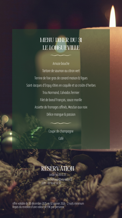 Menu 31 decembre 2025 Le Longueville Hotel le Challonge
