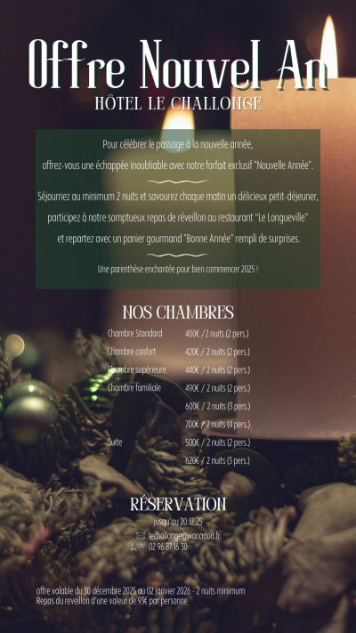 Offre complete Nouvel an 2025 V2 Hotel Le Challonge