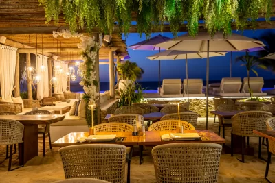 preabeach restaurant tables parasols 2